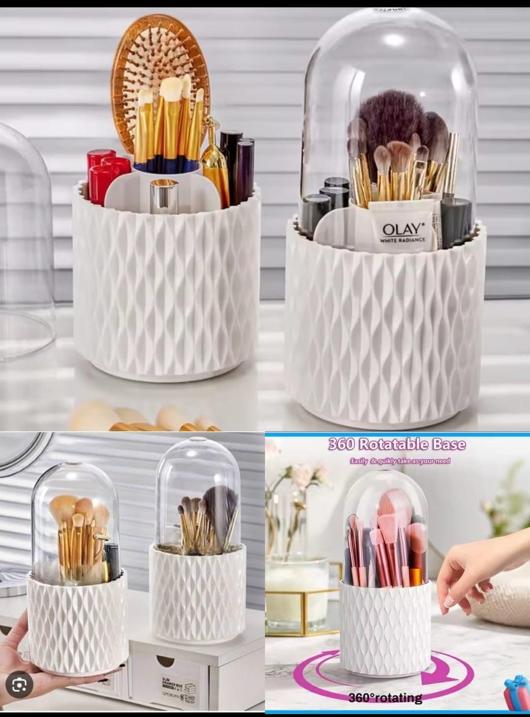360° Rotating Makeup Brush Storage Box Portable Desktop Cosmetic Organizer No Ratings